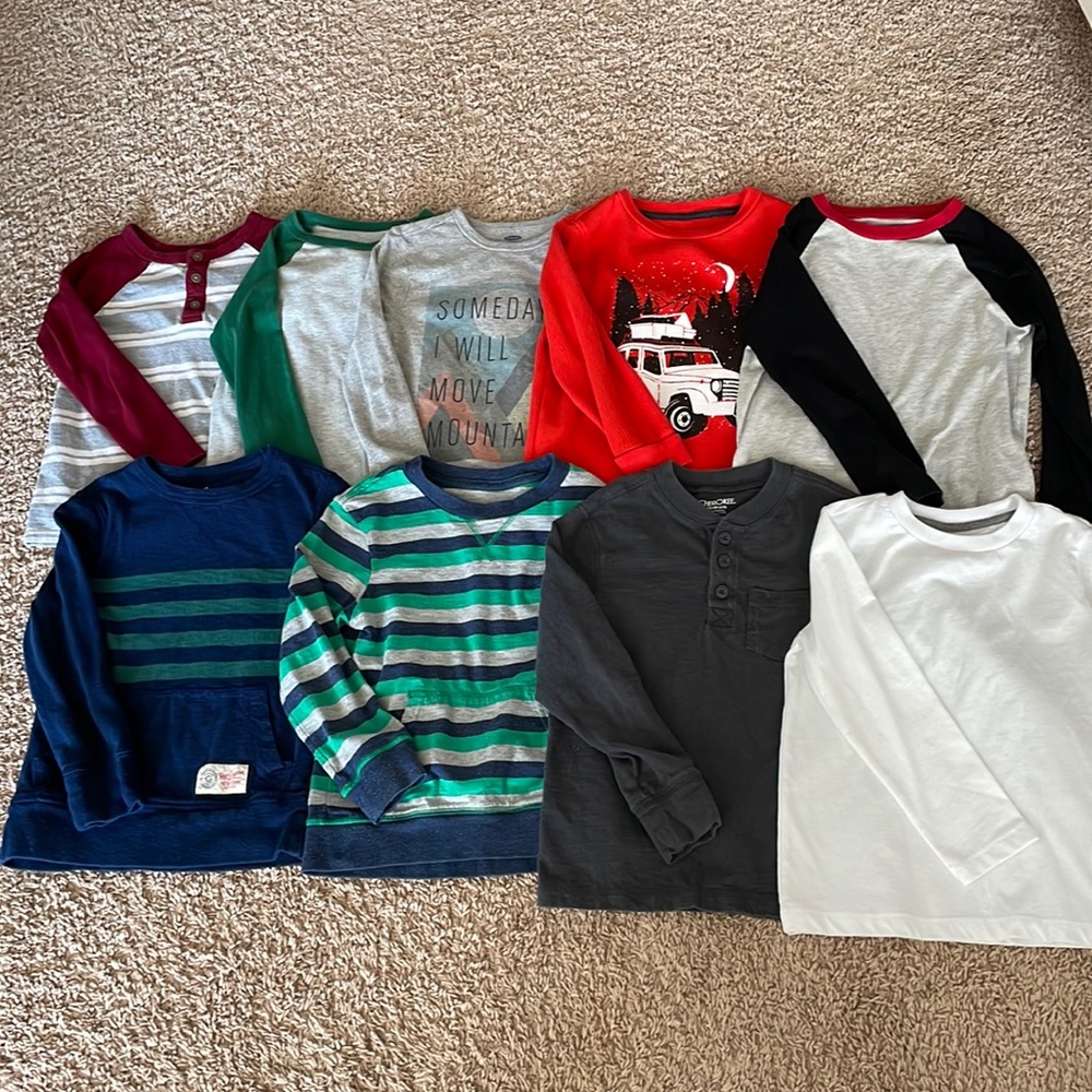 5T long sleeve shirts, gently used. 6 Old Navy, 1 Gap, 2 Cherokee.